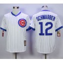 Cubs #12 Kyle Schwarber White Strip Home Cooperstown Stitched Jersey