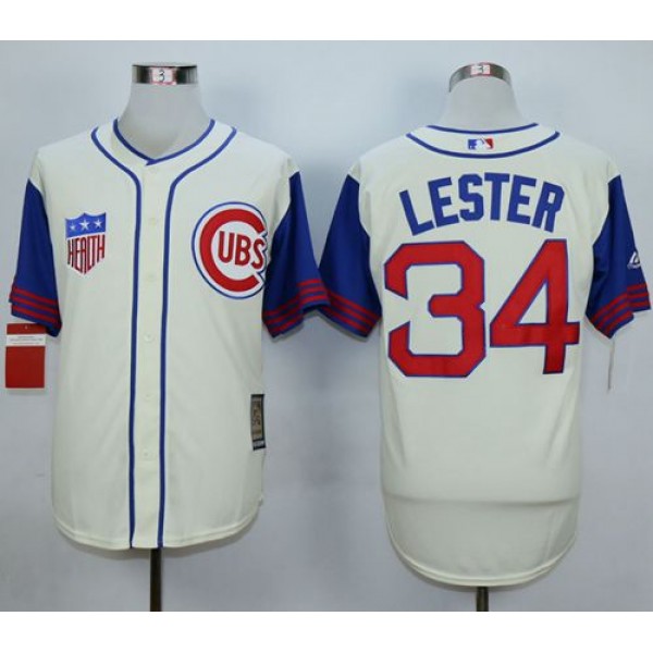 Cubs #34 Jon Lester Cream 1942 Turn Back The Clock Stitched Jersey