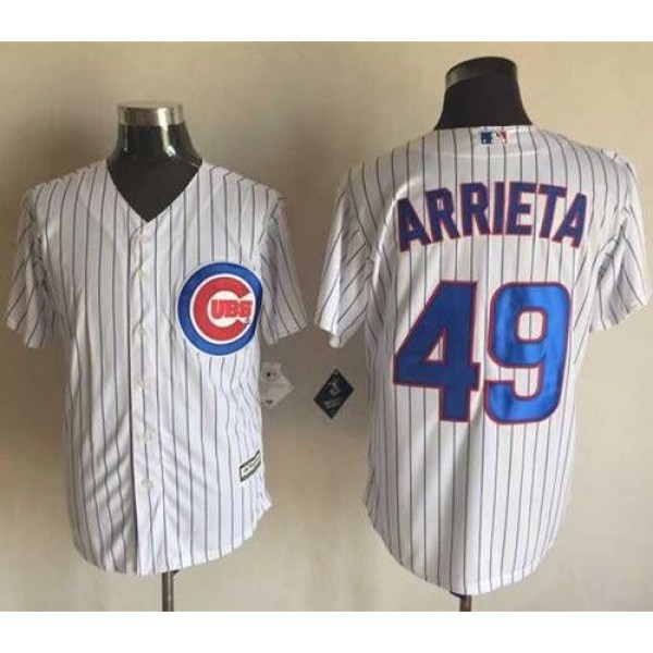 Cubs #49 Jake Arrieta White Strip New Cool Base Stitched Jersey