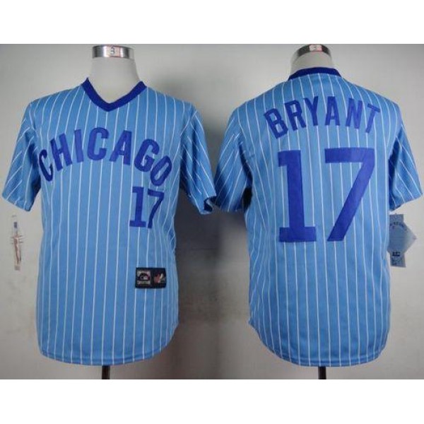 Cubs #17 Kris Bryant Blue(White Strip) Cooperstown Throwback Stitched Jersey