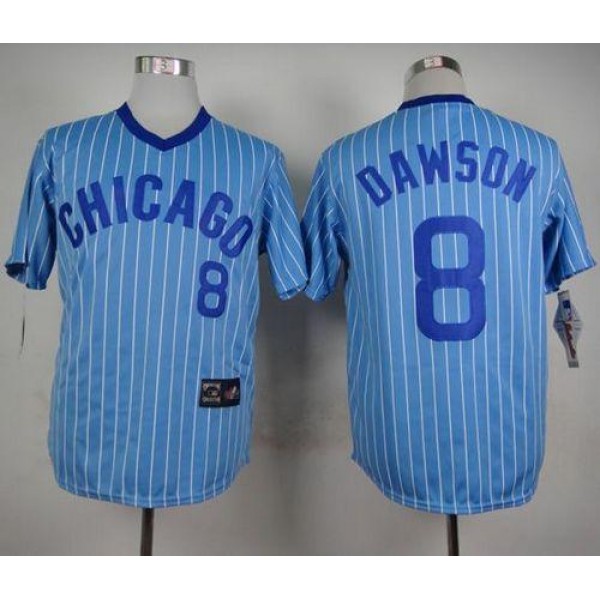 Cubs #8 Andre Dawson Blue(White Strip) Cooperstown Throwback Stitched Jersey