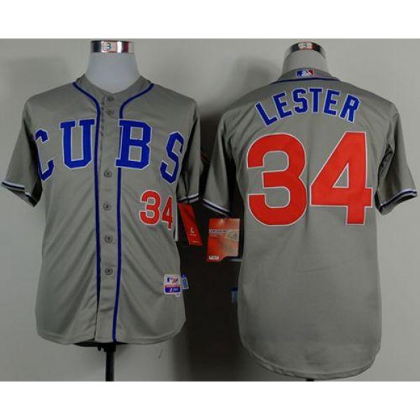 Cubs #34 Jon Lester Grey Cool Base Stitched Jersey