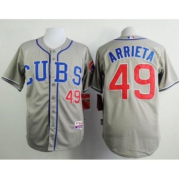 Cubs #49 Jake Arrieta Grey Alternate Road Cool Base Stitched Jersey