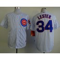 Cubs #34 Jon Lester White(Blue Strip) Cool Base Stitched Jersey