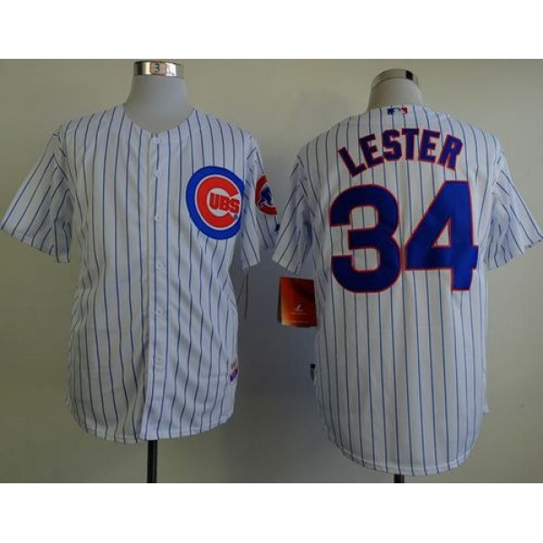Cubs #34 Jon Lester White(Blue Strip) Cool Base Stitched Jersey
