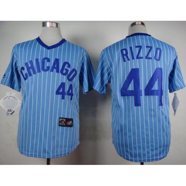Cubs #44 Anthony Rizzo Blue(White Strip) Cooperstown Throwback Stitched Jersey