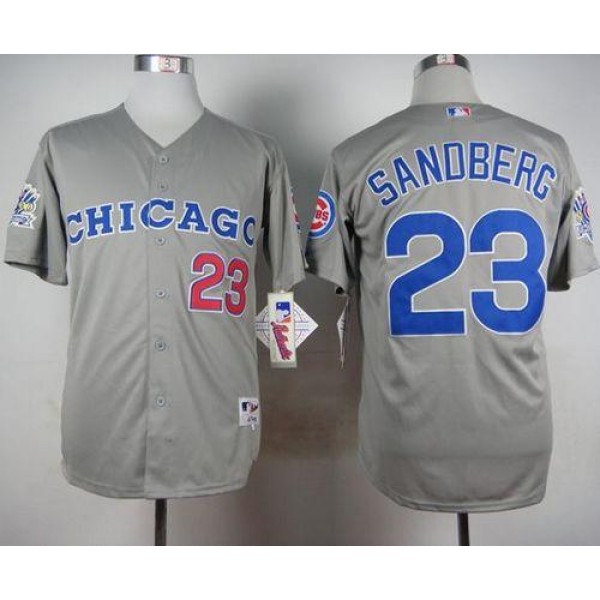 Cubs #23 Ryne Sandberg Grey 1990 Turn Back The Clock Stitched Jersey