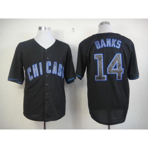 Cubs #14 Ernie Banks Black Fashion Stitched Jersey