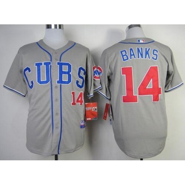 Cubs #14 Ernie Banks Grey Alternate Road Cool Base Stitched Jersey