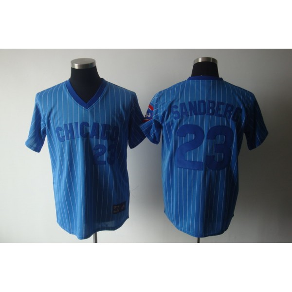 Cubs #23 Ryne Sandberg Blue White Strip Stitched Cooperstown Throwback Jersey
