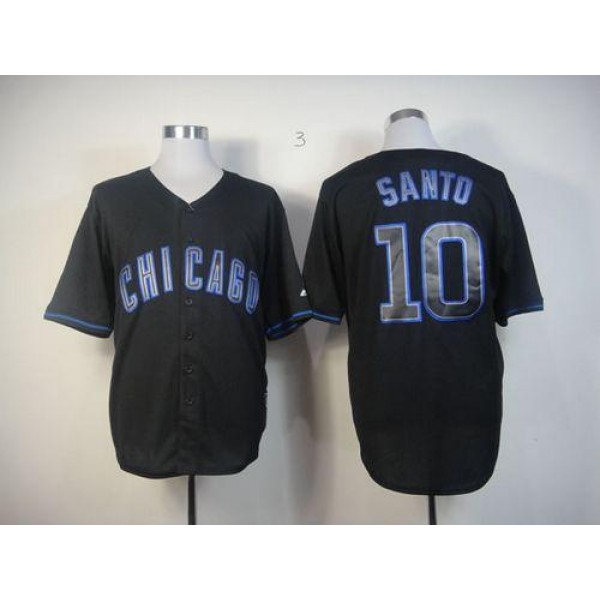 Cubs #10 Ron Santo Black Fashion Stitched Jersey