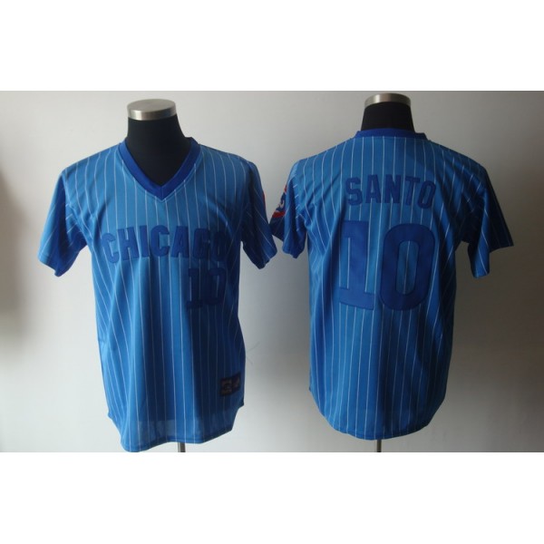Cubs #10 Ron Santo Blue White Strip Stitched Cooperstown Throwback Jersey