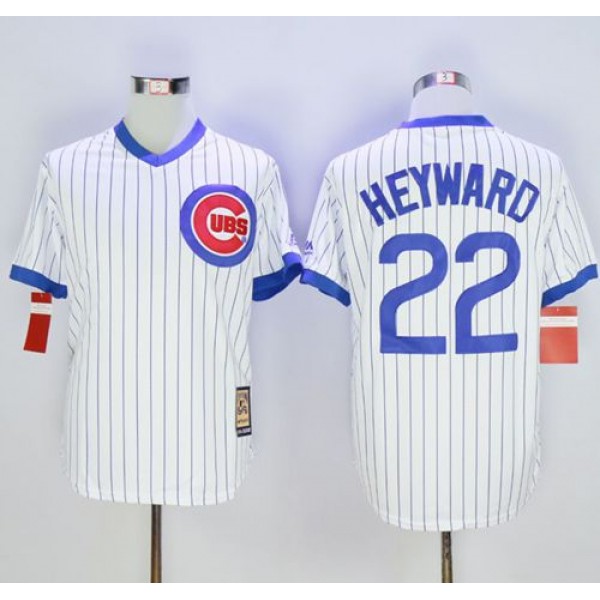 Cubs #22 Jason Heyward White Strip Home Cooperstown Stitched Jersey