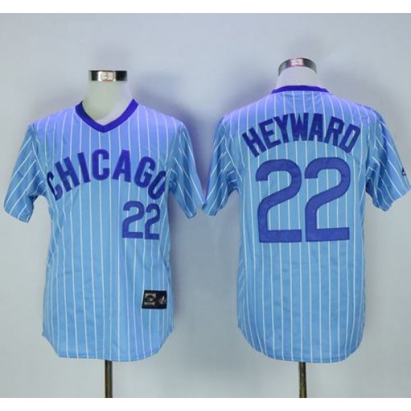 Cubs #22 Jason Heyward Blue(White Strip) Cooperstown Throwback Stitched Jersey