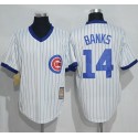 Cubs #14 Ernie Banks White Strip Home Cooperstown Stitched Jersey