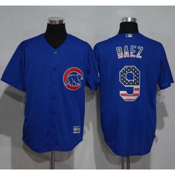 Cubs #9 Javier Baez Blue USA Flag Fashion Stitched Jersey