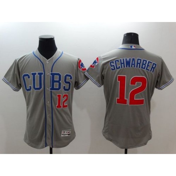 Cubs #12 Kyle Schwarber Grey Flexbase Authentic Collection Alternate Road Stitched Jersey