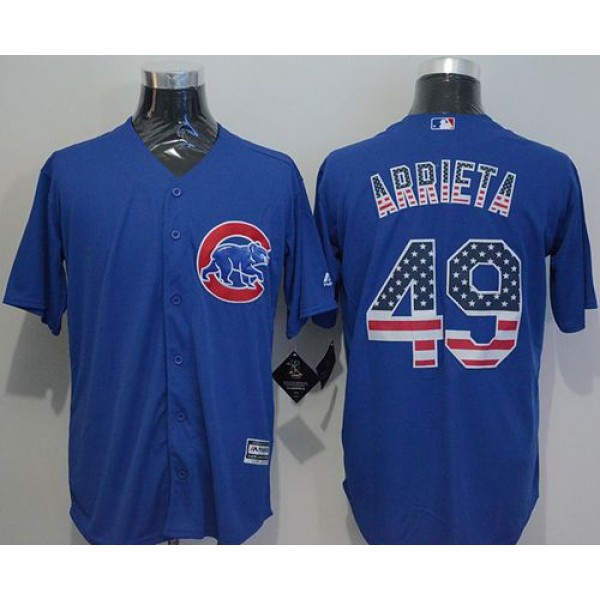 Cubs #49 Jake Arrieta Blue USA Flag Fashion Stitched Jersey