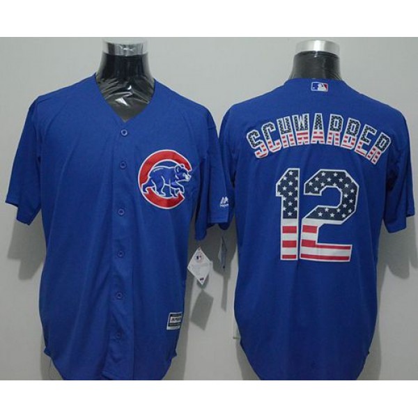 Cubs #12 Kyle Schwarber Blue USA Flag Fashion Stitched Jersey