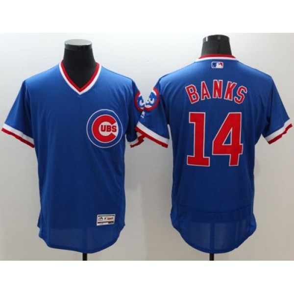 Cubs #14 Ernie Banks Blue Flexbase Authentic Collection Cooperstown Stitched Jersey