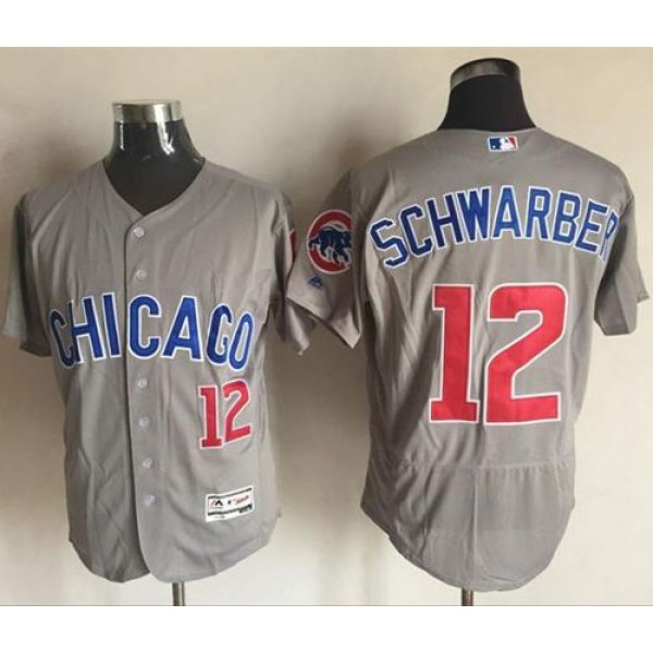 Cubs #12 Kyle Schwarber Grey Flexbase Authentic Collection Road Stitched Jersey