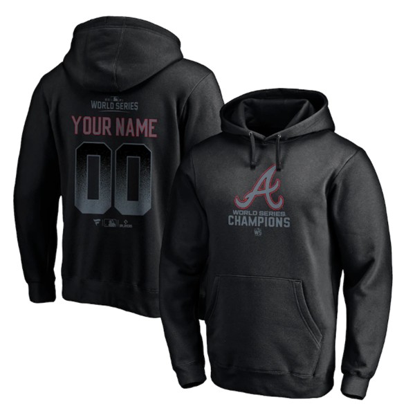 Atlanta Braves Black 2021 World Series Champions Custom Name Number Pullover Hoodie