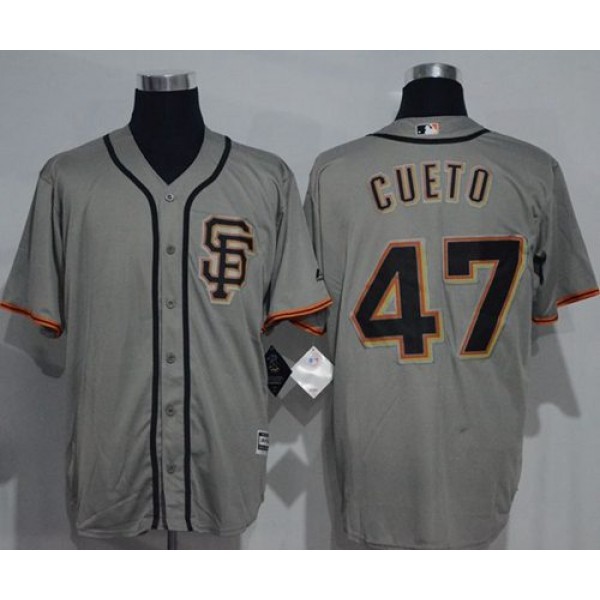 Giants #47 Johnny Cueto Grey New Cool Base Road 2 Stitched Jersey