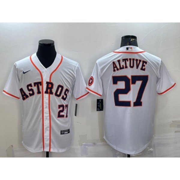 Houston Astros #27 Jose Altuve White With Patch Cool Base Stitched Jersey