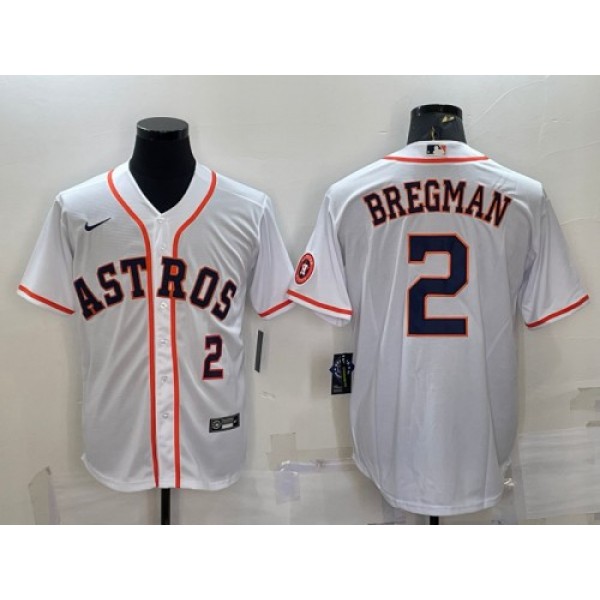 Houston Astros #2 Alex Bregman White With Patch Cool Base Stitched Jersey