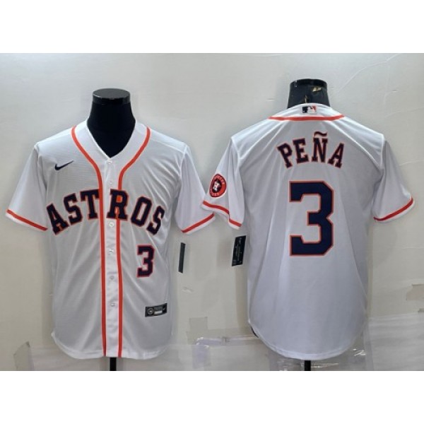 Houston Astros #3 Jeremy Pena White With Patch Cool Base Stitched Jersey