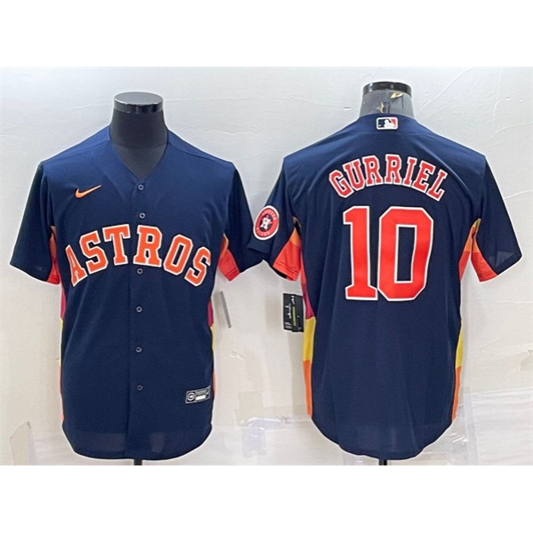 Houston Astros #10 Yuli Gurriel Navy With Patch Cool Base Stitched Jersey