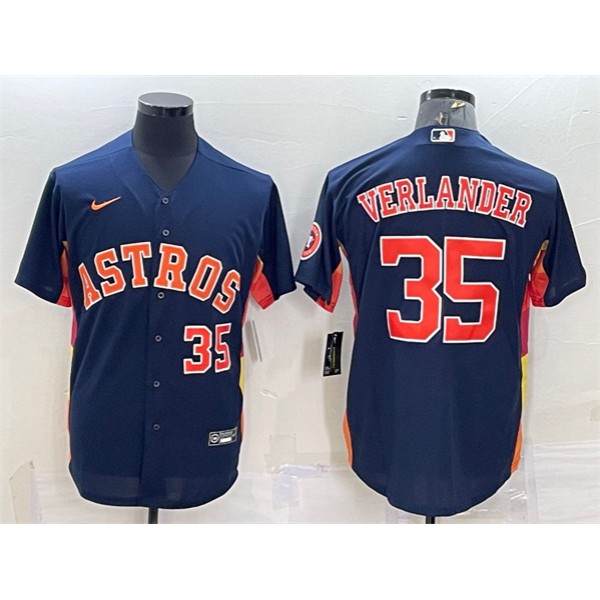 Houston Astros #35 Justin Verlander Navy With Patch Cool Base Stitched Jersey