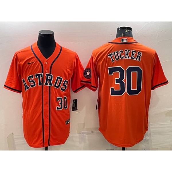 Houston Astros #30 Kyle Tucker Orange With Patch Cool Base Stitched Jersey