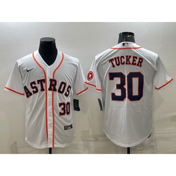 Houston Astros #30 Kyle Tucker White With Patch Cool Base Stitched Jersey