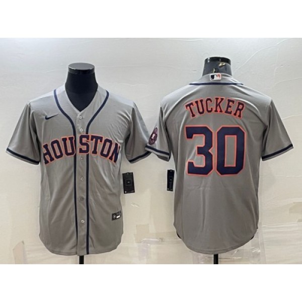Houston Astros #30 Kyle Tucker Gray With Patch Cool Base Stitched Jersey