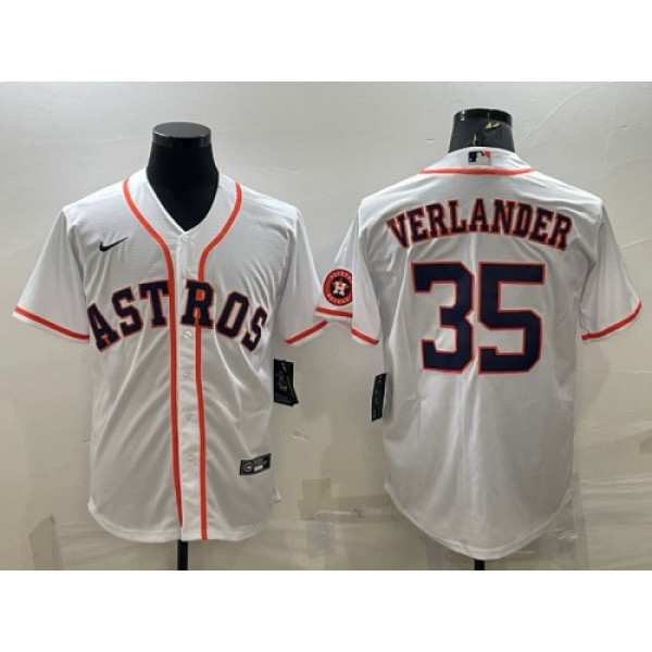 Houston Astros #35 Justin Verlander White With Patch Cool Base Stitched Jersey