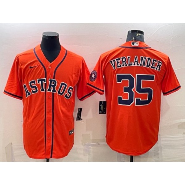 Houston Astros #35 Justin Verlander Orange With Patch Cool Base Stitched Jersey
