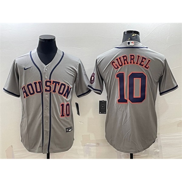 Houston Astros #10 Yuli Gurriel Gray With Patch Cool Base Stitched Jersey