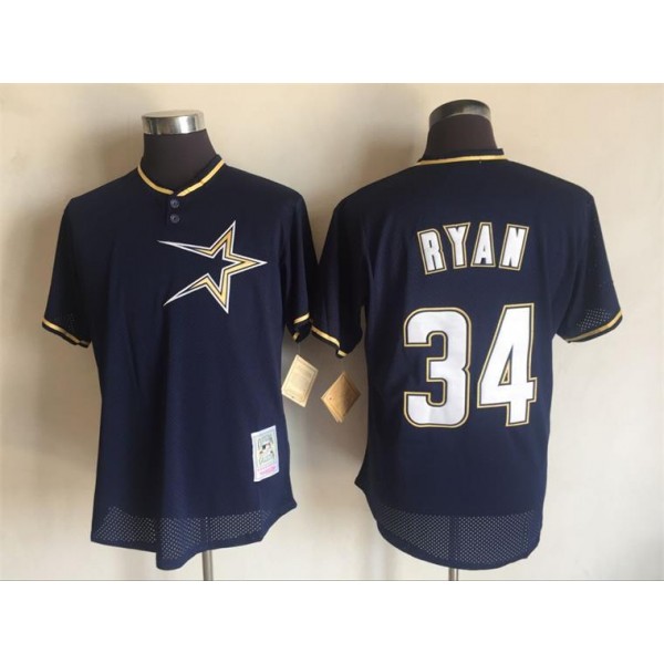 Houston Astros #34 Nolan Ryan Mitchell And Ness Navy Blue 1997 Throwback Stitched Jersey