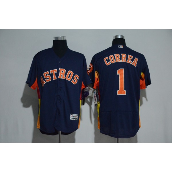 Houston Astros #1 Carlos Correa Majestic Alternate Navy Flex Base Authentic Collection Stitched Jersey