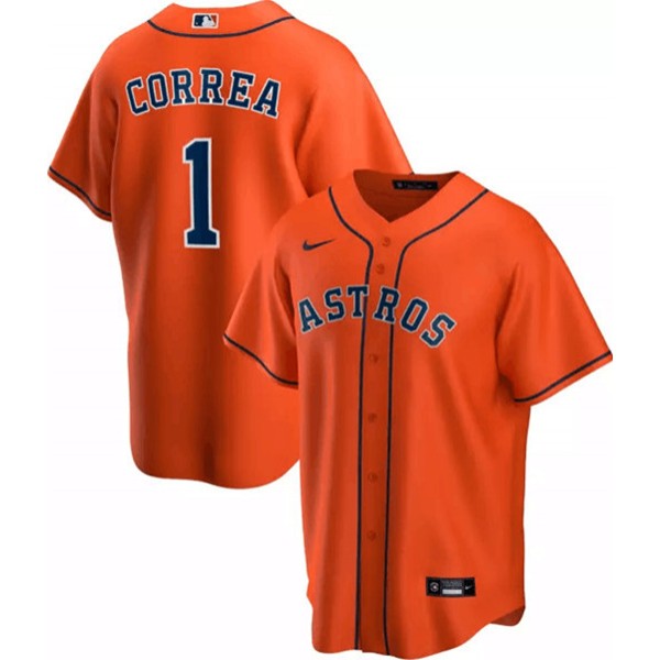 Houston Astros Orange #1 Carlos Correa Orange Cool Base Stitched Jersey