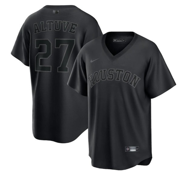Houston Astros #27 Jose Altuve Black Pitch Black Fashion Replica Stitched Jersey