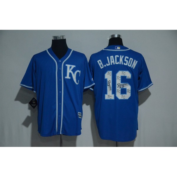 Kansas City Royals #16 Bo Jackson Blue Team Logo Print Cool Base Stitched Jersey