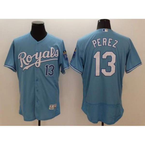 Kansas City Royals Blue #13 Salvador Perez Flex Base Stitched Jersey