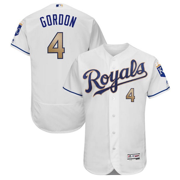 Kansas City Royals #4 Alex Gordon White Gold Flex Base Stitched Jersey