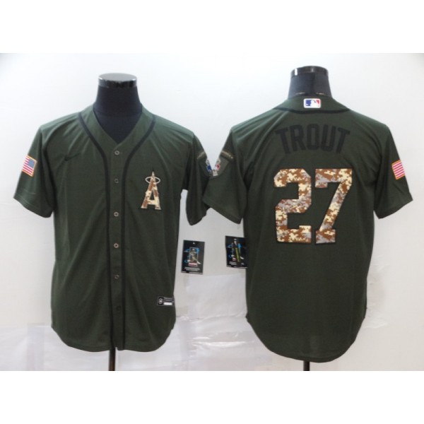 Los Angeles Angels #27 Mike Trout Olive Cool Base Stitched Jersey