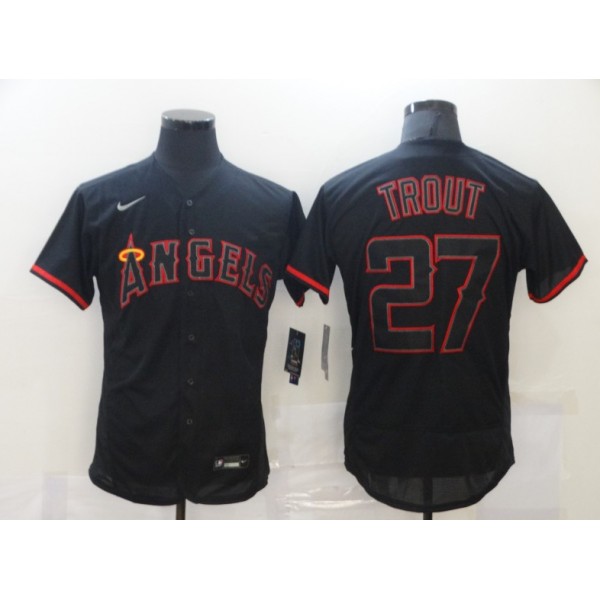 Los Angeles Angels #27 Mike Trout Black Flex Base Stitched Jersey