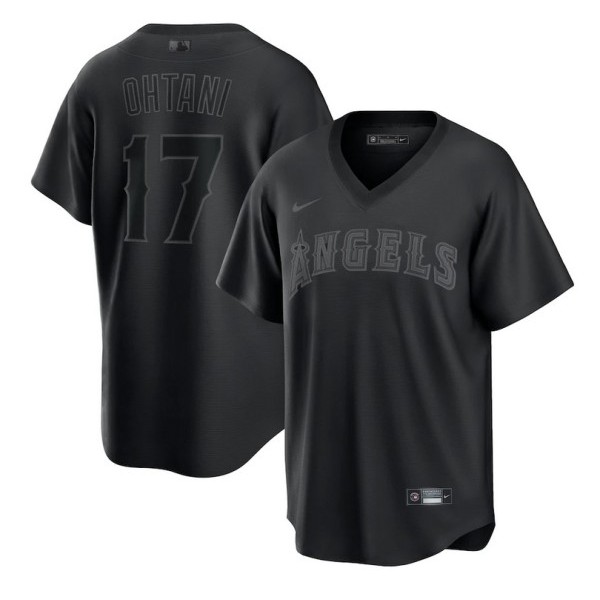 Los Angeles Angels #17 Shohei Ohtani Black Pitch Black Fashion Replica Stitched Jersey