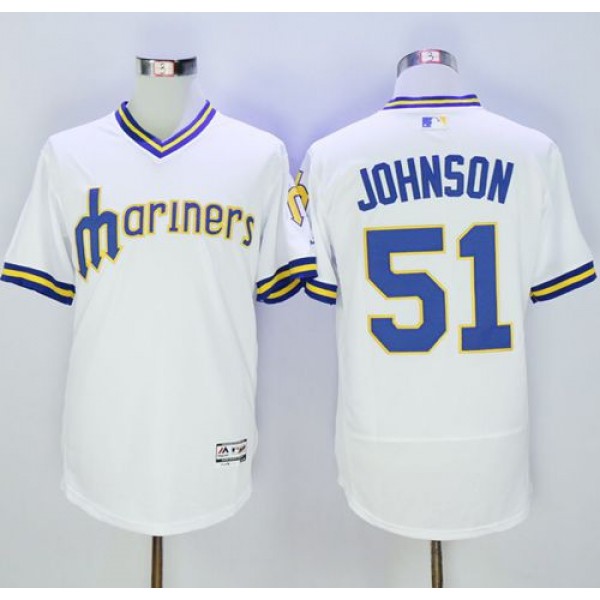 Mariners #51 Randy Johnson White Flexbase Authentic Collection Cooperstown Stitched Jersey