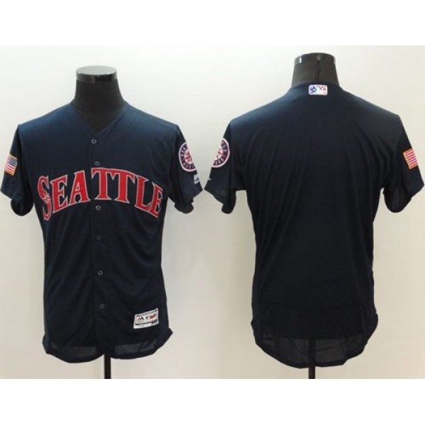 Mariners Blank Navy Blue Fashion Stars Stripes Flexbase Authentic Stitched Jersey